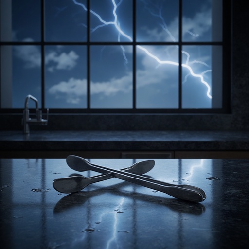 Lightning-illuminated night sky and wet counter - 무료 다운로드 가능한 Kitchen Interior