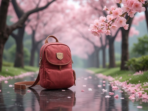 Peaceful Path with Cherry Blossoms and Raindrops - 무료 다운로드 가능한 Natural Scenery