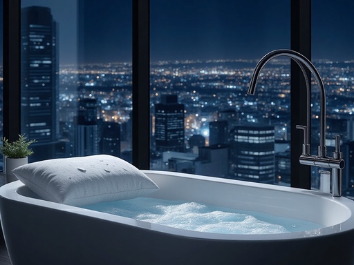 Bathroom with City Skyline View - 무료 다운로드 가능한 City Nightscape