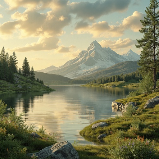 Golden Lakeside and Mountain Scenery - 무료 다운로드 가능한 Natural Scenery