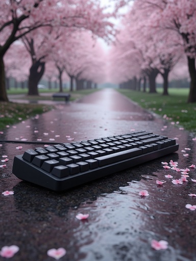 Rain-drenched Cherry Blossom Path - 무료 다운로드 가능한 Natural Scenery