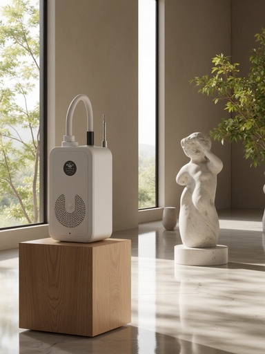 추상 조각과 대리석 바닥의 예술적 공간 - 무료 다운로드 가능한 실내 예술 공간