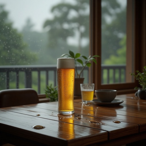 雨に濡れた窓と木製テーブル - 무료 다운로드 가능한 屋内