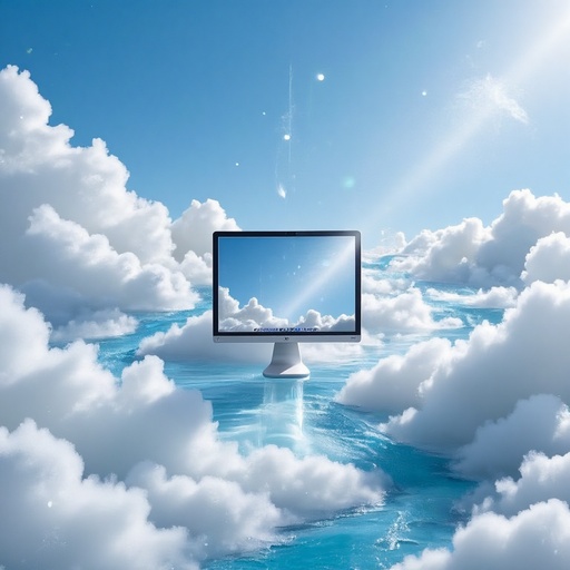 データストリームの雲景 - 무료 다운로드 가능한 超現実的な商業ポスター