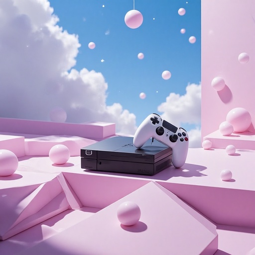 Floating geometric shapes and pastel clouds - 무료 다운로드 가능한 Surreal landscape
