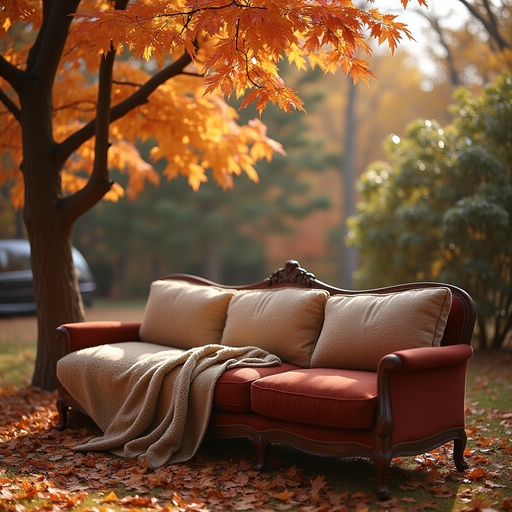 Cozy sofa surrounded by autumn foliage, Free Images, Illustrations ...