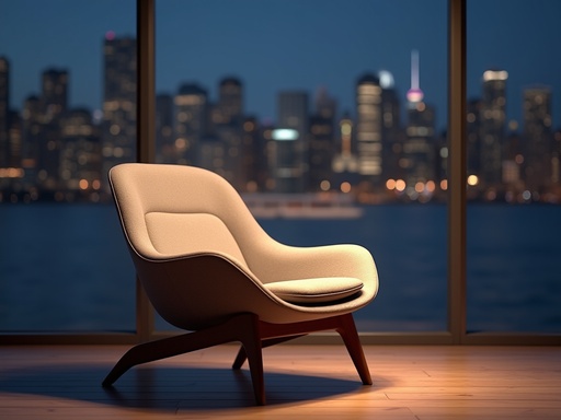 Night. View Rocking Chair Modern lounge chair with urban skyline at night, Free Images ...
